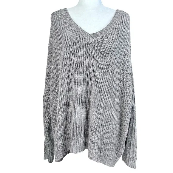 Soft Surroundings V-neck Ribbed Sweater Oversized Slouchy Cozy Relaxed - Picture 1 of 8